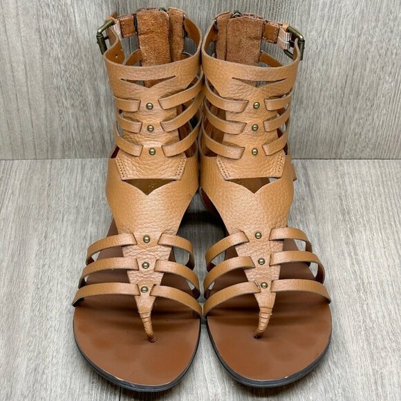 Enzo Angiolini Makalya Gladiator Sandals Women Sz 6M Flat Leather Zip Back Brown - Picture 3 of 12